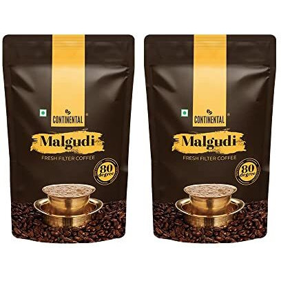 Continental Malgudi Filter Powder Coffee 500gm Pouch (80% Coffee - 20% Chicory) Pack of 2, Bag