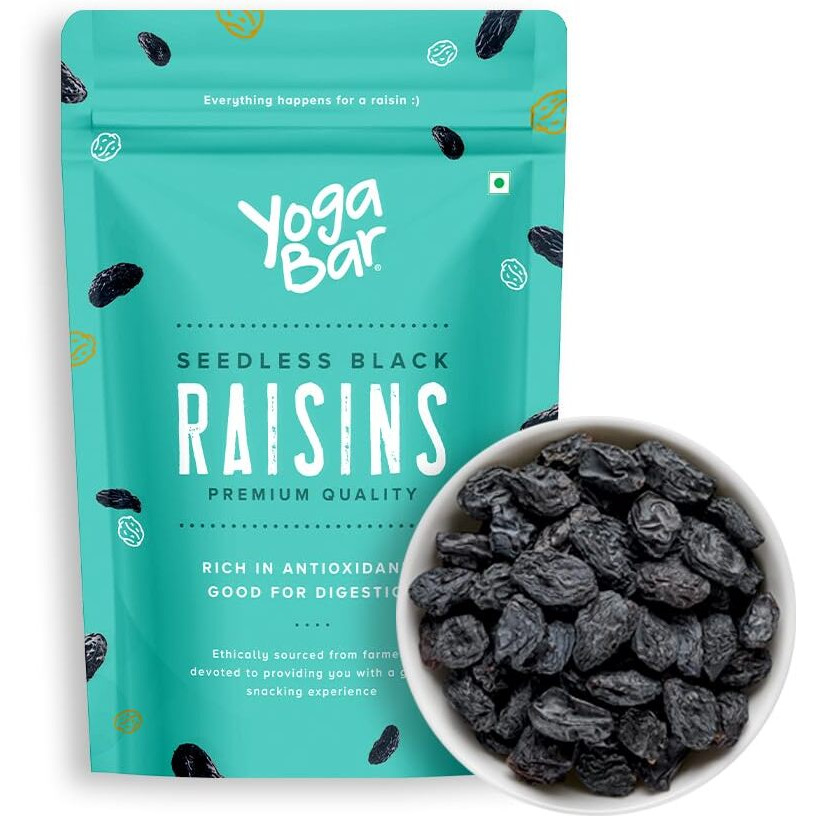 YogaBar Premium Black Raisins 1kg | Kishmish | 100% Fresh Pure Seedless Kismis Raisins | Munakka Dry Fruit|Rich in Iron, Fibre, Potassium & Boosts Immunity |Healthy Snacks|Dry Fruit Gift Pack