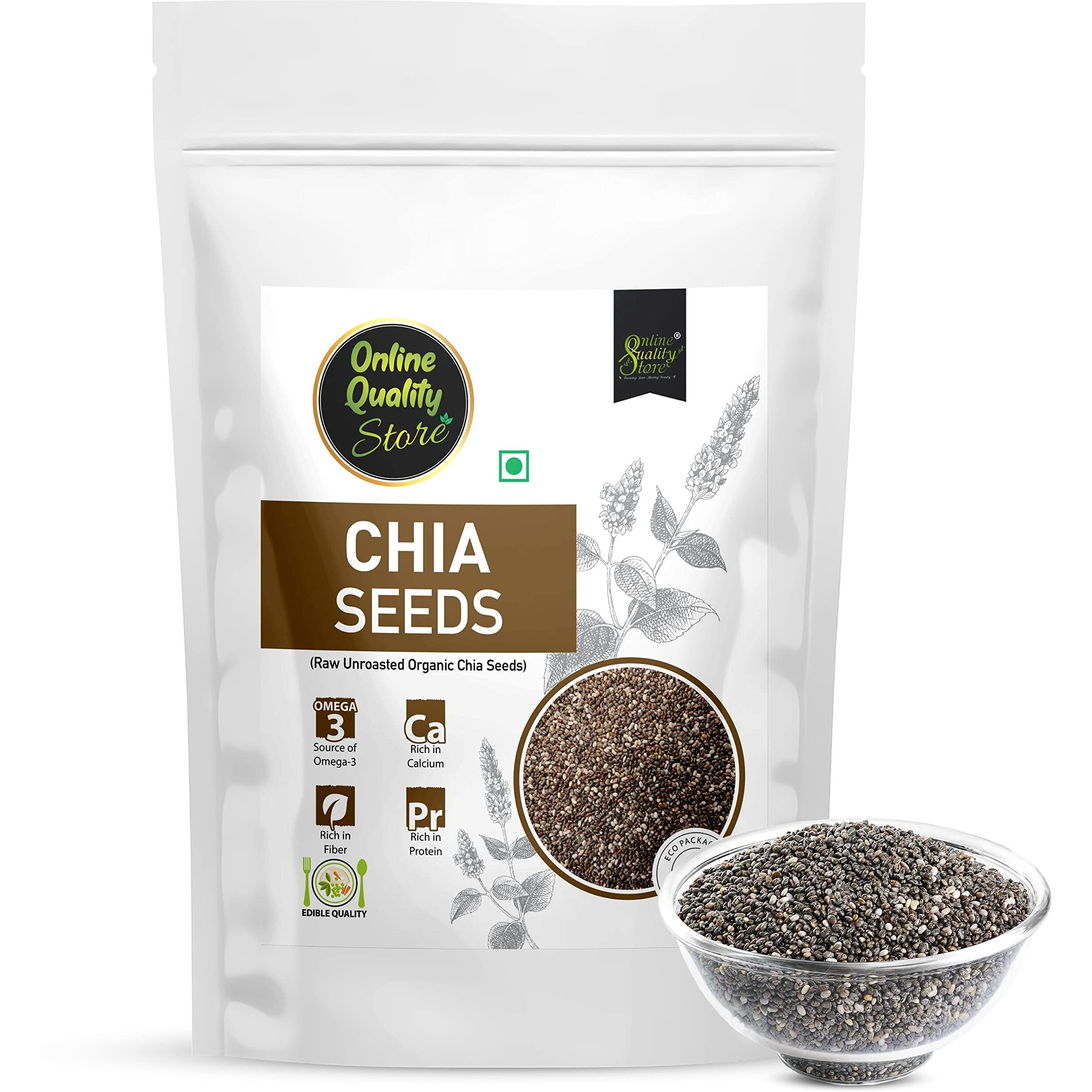 Online Quality Store Raw Organic Combo of Chia, Watermelon, Pumpkin, Sunflower, Flax Seeds -500gm(100gm x 5 Pack) |Unroasted Mix Seeds for eating with Omega 3 and rich in Fiber,Protien for Weight Loss