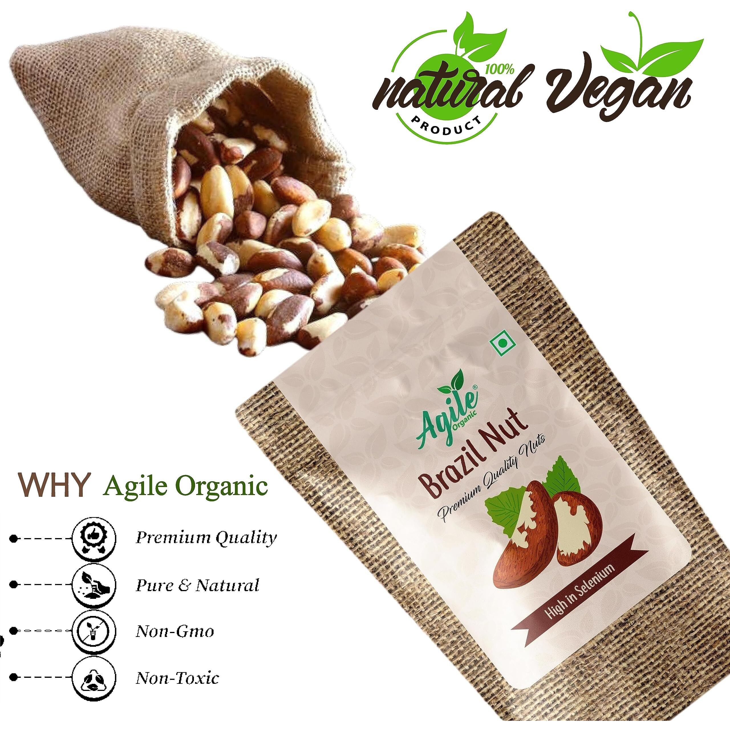 Agile Organic Jumbo Brazil Nuts 200G - Whole, Raw And Unsalted | Immunity Boosting | Brazilnut 200 Grams [ Brazilian Nuts, Premium | Grade A | Rich In Selenium | Product Of Peru]