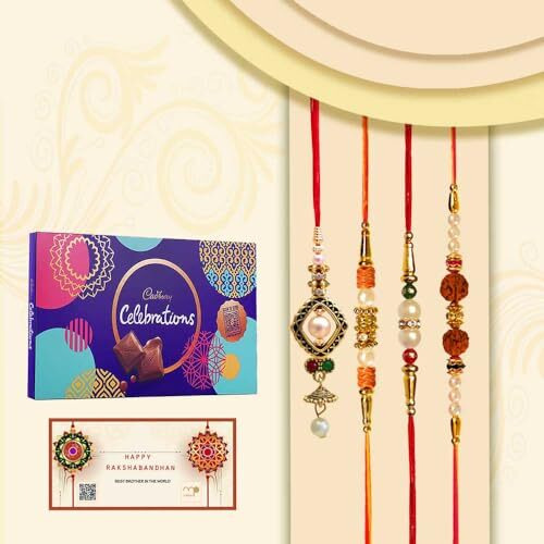 Maalpani Premium Gift Set of 3 Pearl and Rudraksh Rakhi - Chocolates - Celebration Hamper