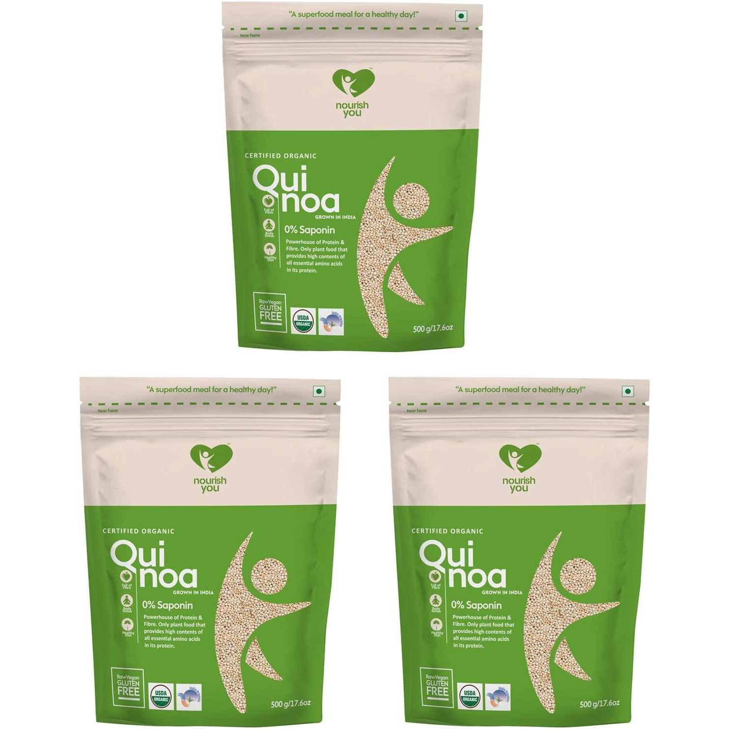Nourishyou Organic Quinoa - 500 Grams (Value Pack Of 3)