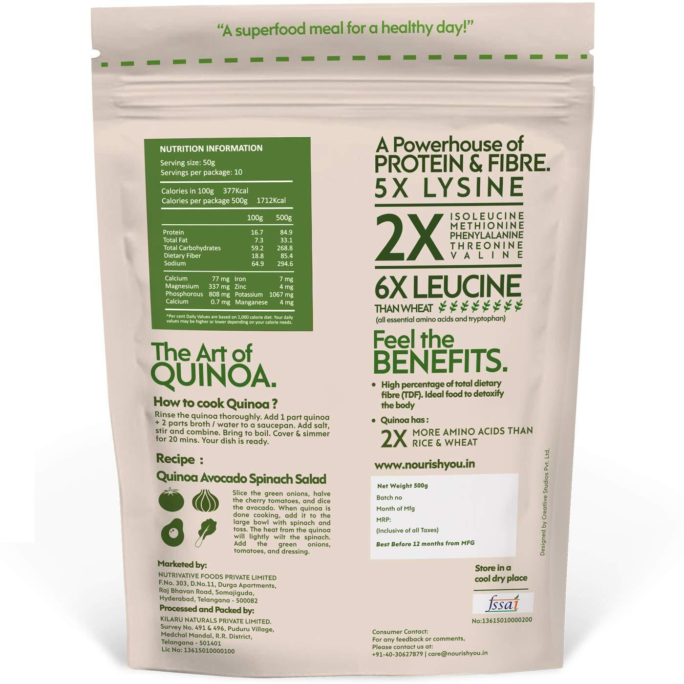 Nourishyou Organic Quinoa - 500 Grams (Value Pack Of 3)