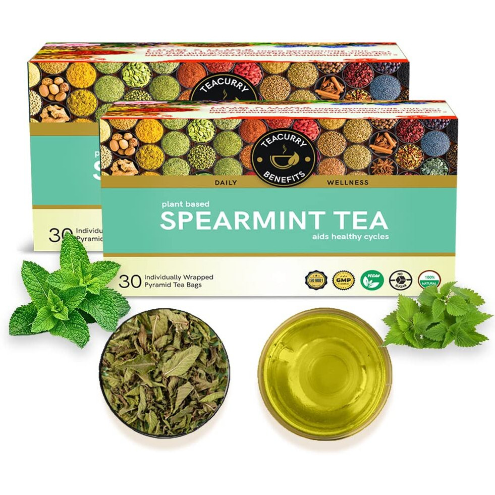 TEACURRY Spearmint Tea Bag - Helps With Hormonal Imbalance, Facial Hair, And Memory | Spearmint Tea Leaves (60 Tea Bags - 2 Month Pack), 60 Grams