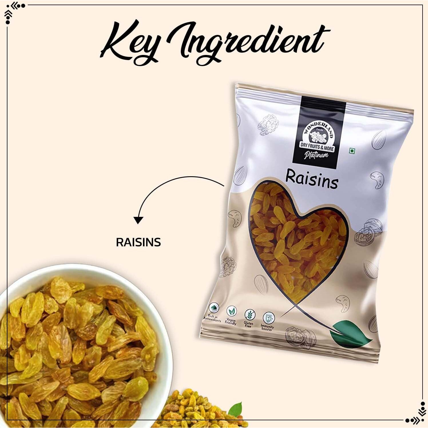 WONDERLAND FOODS (DEVICE) - Platinum Raisin (Kishmish) Dried Grapes 1Kg (500g X 2) Pouch