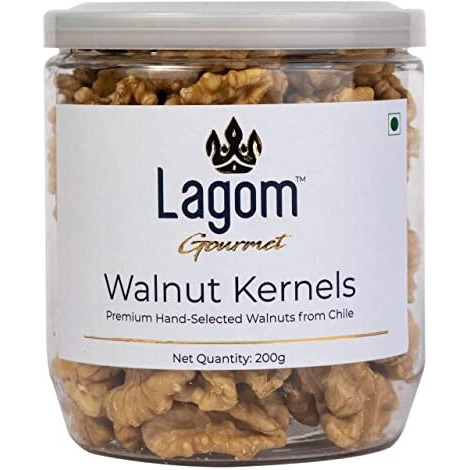 Lagom Gourmet Chilean Walnut Kernels 200g | All Natural | No Preservatives | No Additives | Gluten Free | Vegan | Plant Based | Non GMO | Walnuts Dry Fruit | Walnuts Without Shell | Akhrot Giri