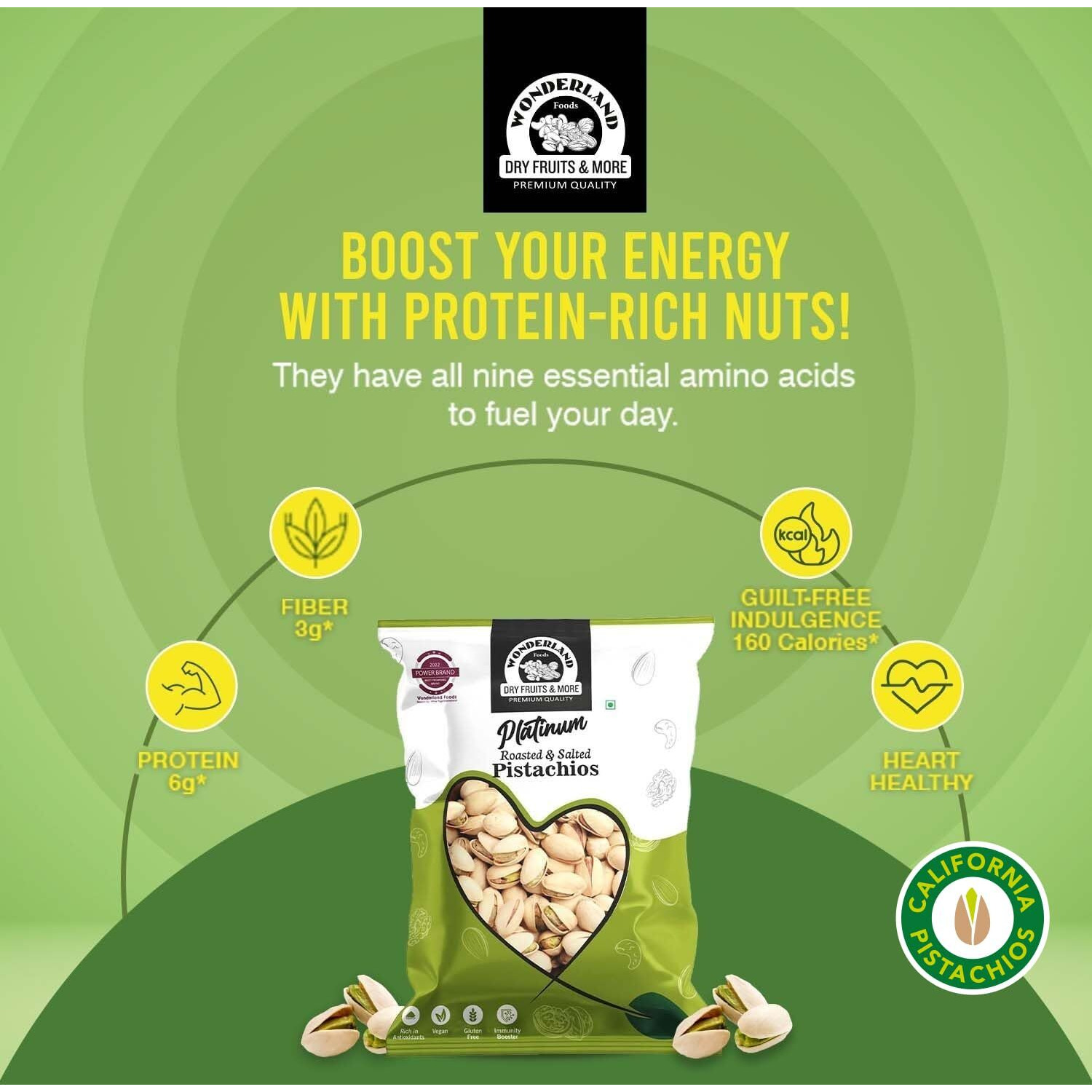WONDERLAND FOODS (DEVICE) Dry Fruits I American California Roasted & Salted Pistachios (Pista) 250g Pouch