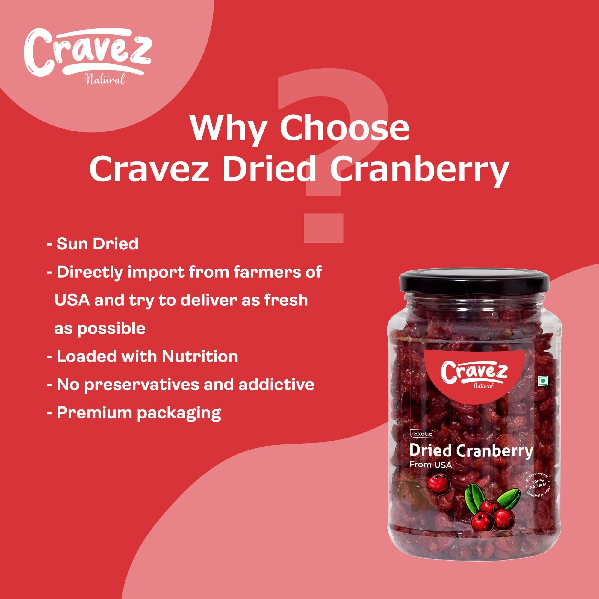 cravez Premium Cranberry - 1 Kg | High Antioxidants, Dietary Fiber & No Gluten, Antioxidant Rich | Sweet Berries - Previously Frozen