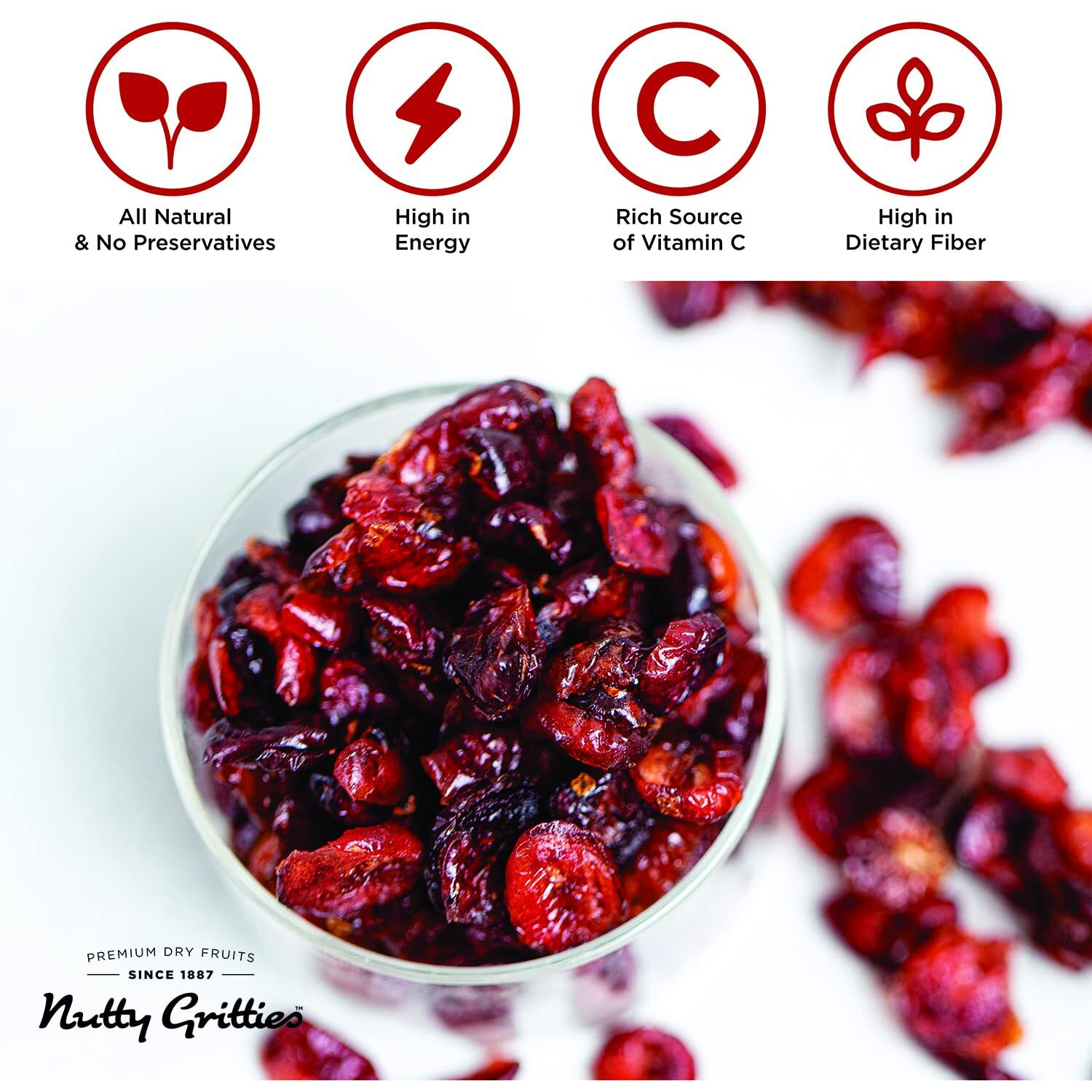 Nutty Gritties Dried US Cranberries 200g | Cranberry, Healthy Snack for kids and adults | Resealable Pouch