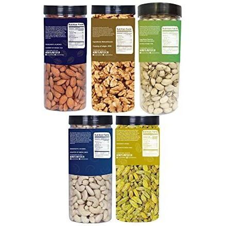 WONDERLAND FOODS (DEVICE) Dry Fruits Combo Almonds NP 500g, Cashews W320 500g, American Pistachios 500g, Long Green Raisins 500g, Walnut Kernels 350g - 2350g (Jar)