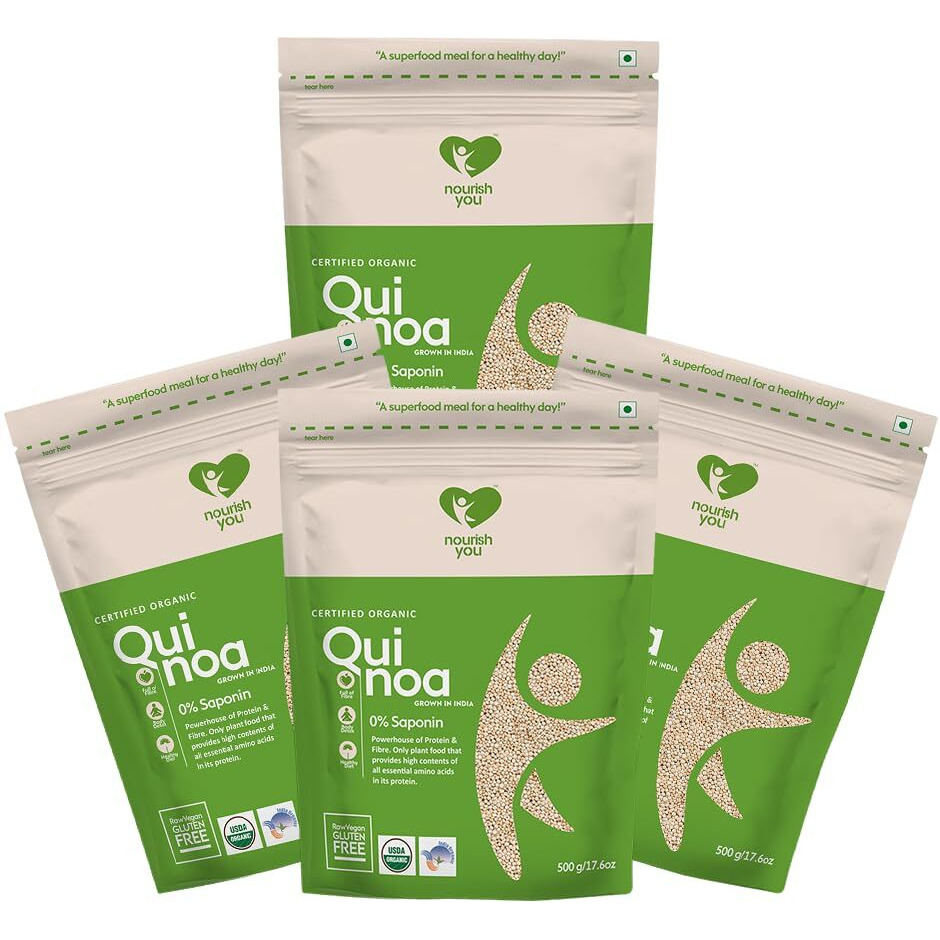 Nourish You Organic White Quinoa Seeds 2 Kg | Healthy Food | Gluten-Free | Saponin Free | High Protein & Fiber | Diet Food for Weight Loss | USDA Certified Grain | 100% Wholegrain Cereal | 500G x 4