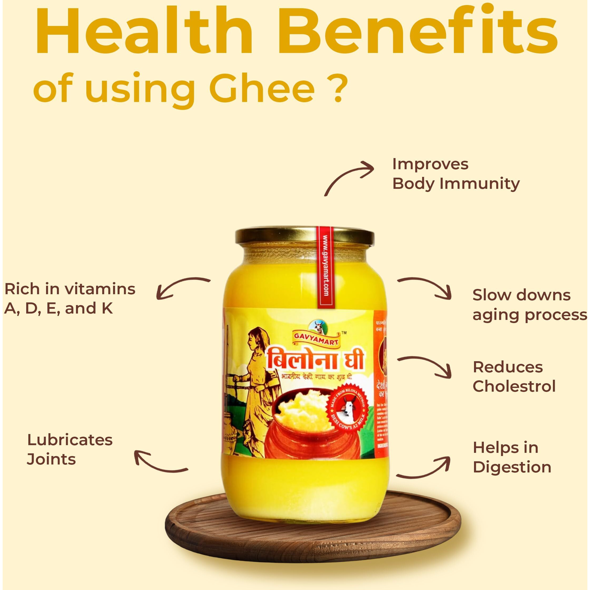 Gavyamart Bilona ghee 100% Fresh Pure Desi Kankrej Organic Non GMO Cow Ghee-Made Using Traditional Bilona Method - Glass jar pack (Pack of 5)