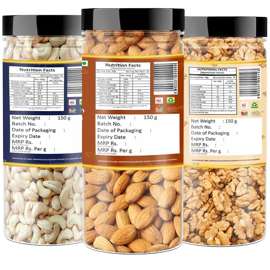 YUM YUM Dry fruits combo pack of Almonds, Cashew & Walnut | akhrot, kaju & badam 450gm - Almonds, Cashews, Walnuts