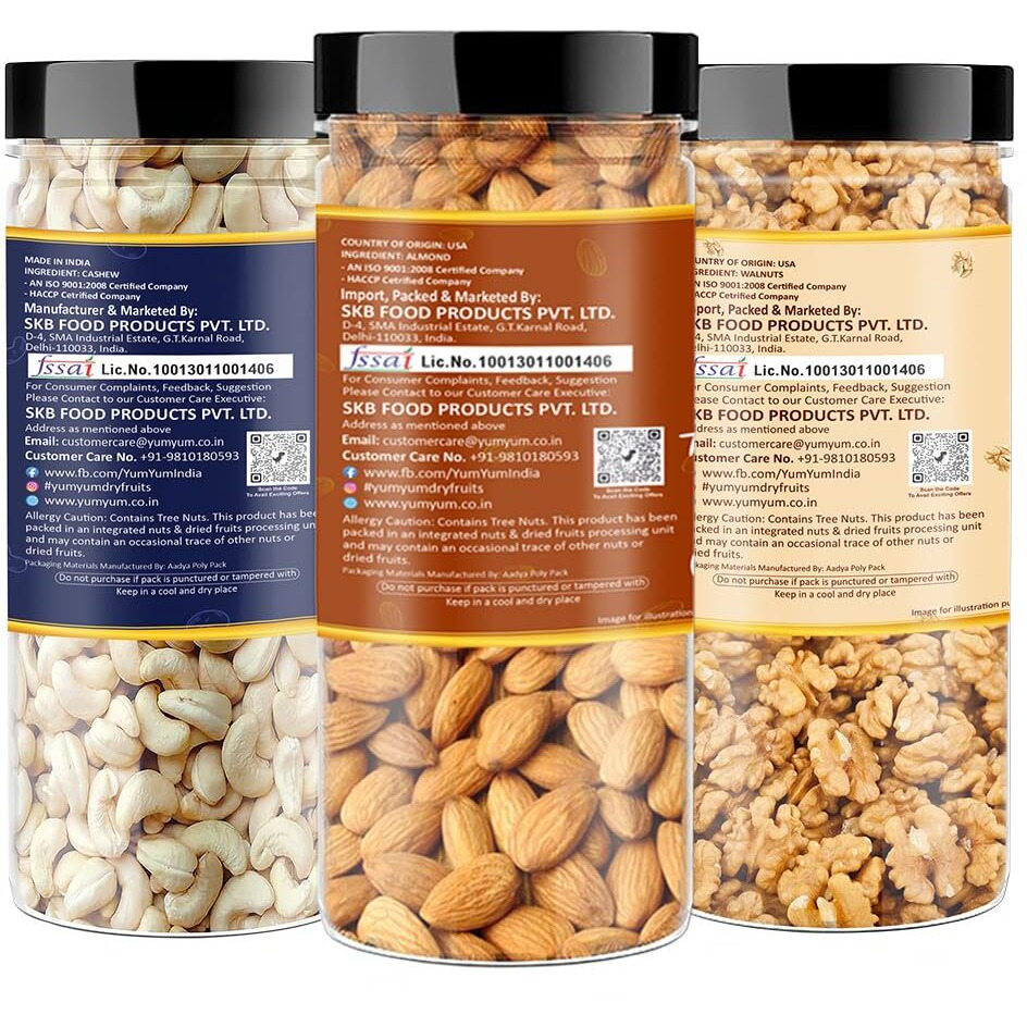 YUM YUM Dry fruits combo pack of Almonds, Cashew & Walnut | akhrot, kaju & badam 450gm - Almonds, Cashews, Walnuts