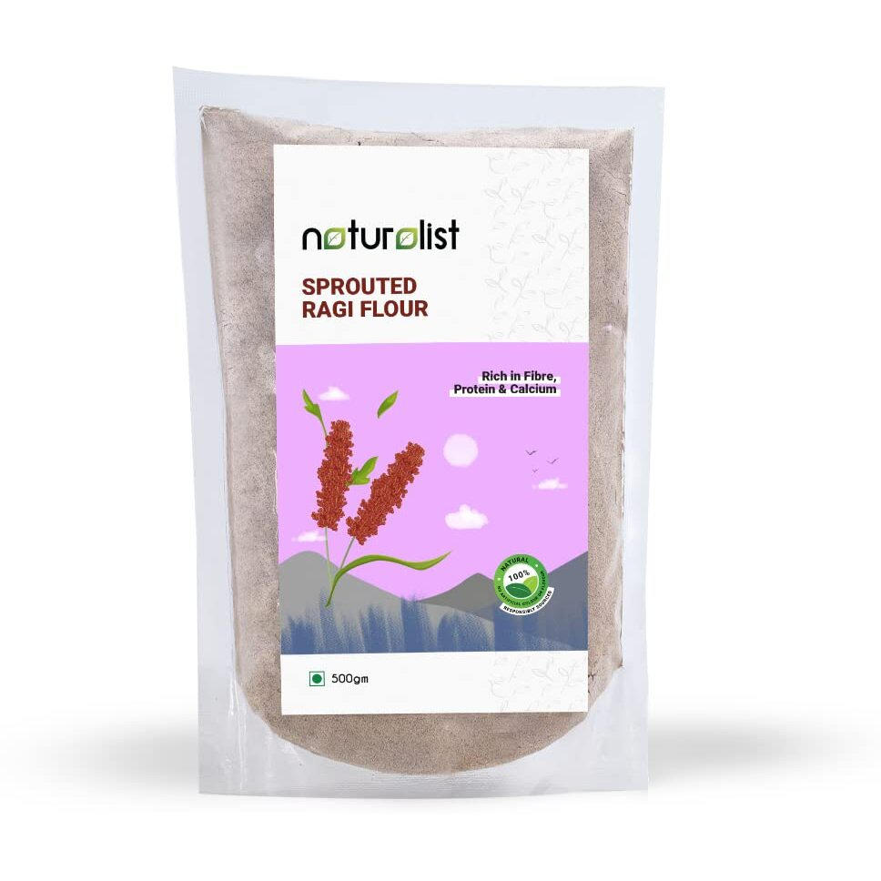 Naturalist 500 gm Sprouted Ragi Flour | 100% Natural | Chemical Free | Fibre, Protein and Iron Rich Healthy Meal - 500 grams