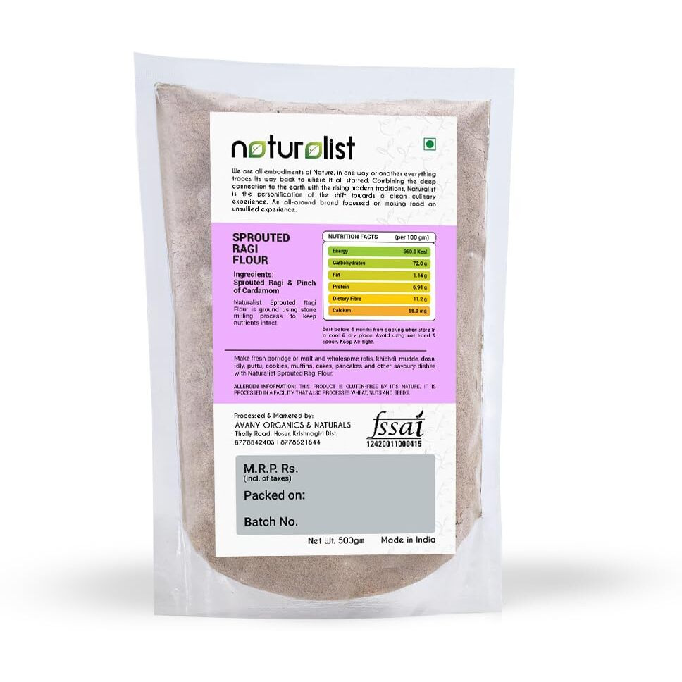 Naturalist 500 gm Sprouted Ragi Flour | 100% Natural | Chemical Free | Fibre, Protein and Iron Rich Healthy Meal - 500 grams