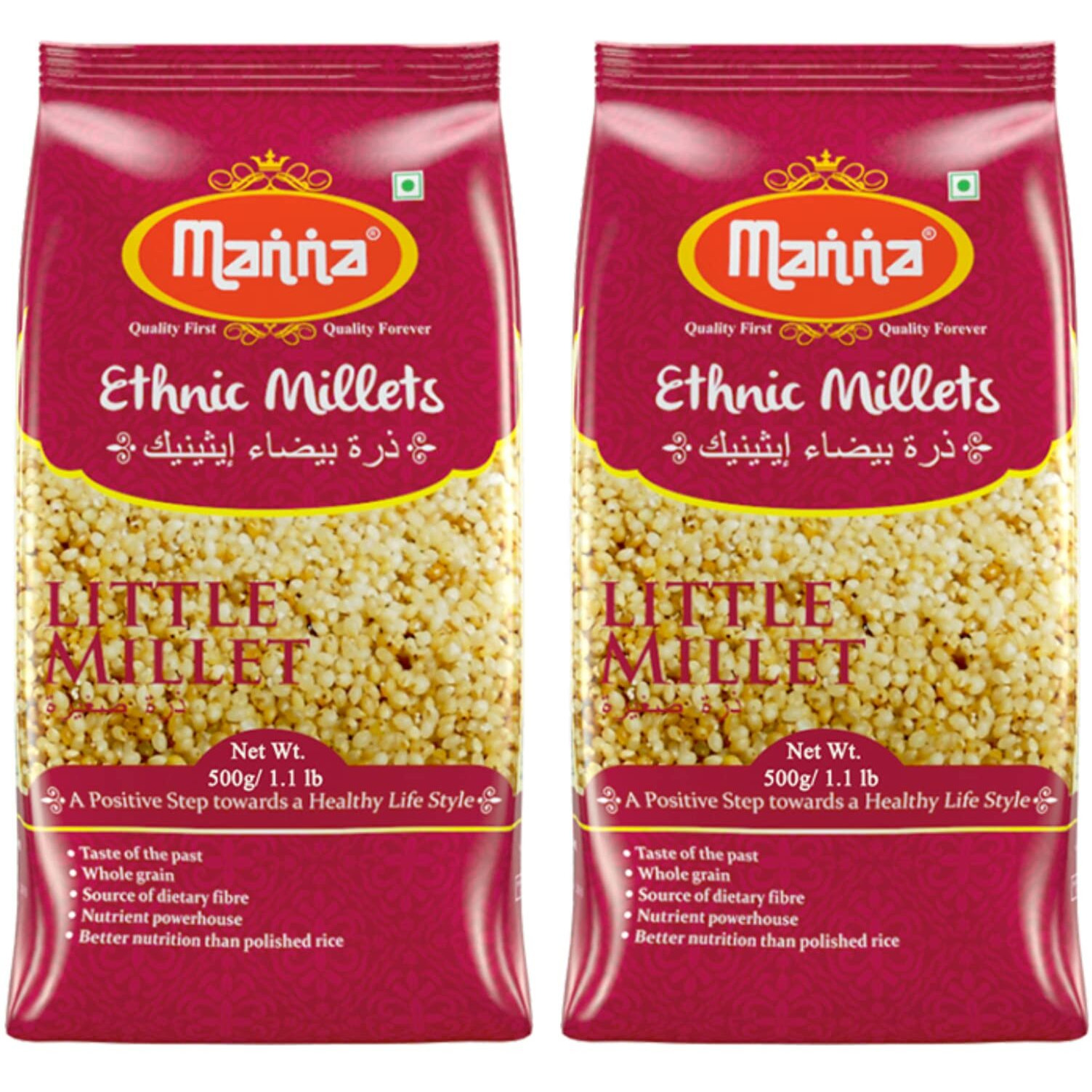Manna Little Millet Unpolished 1Kg Natural Grains Kutki/Samai/Same/Samulu | Native Low GI Millet Rice | High Protein & 100% More Fibre than Rice -500g (Pack of 2)