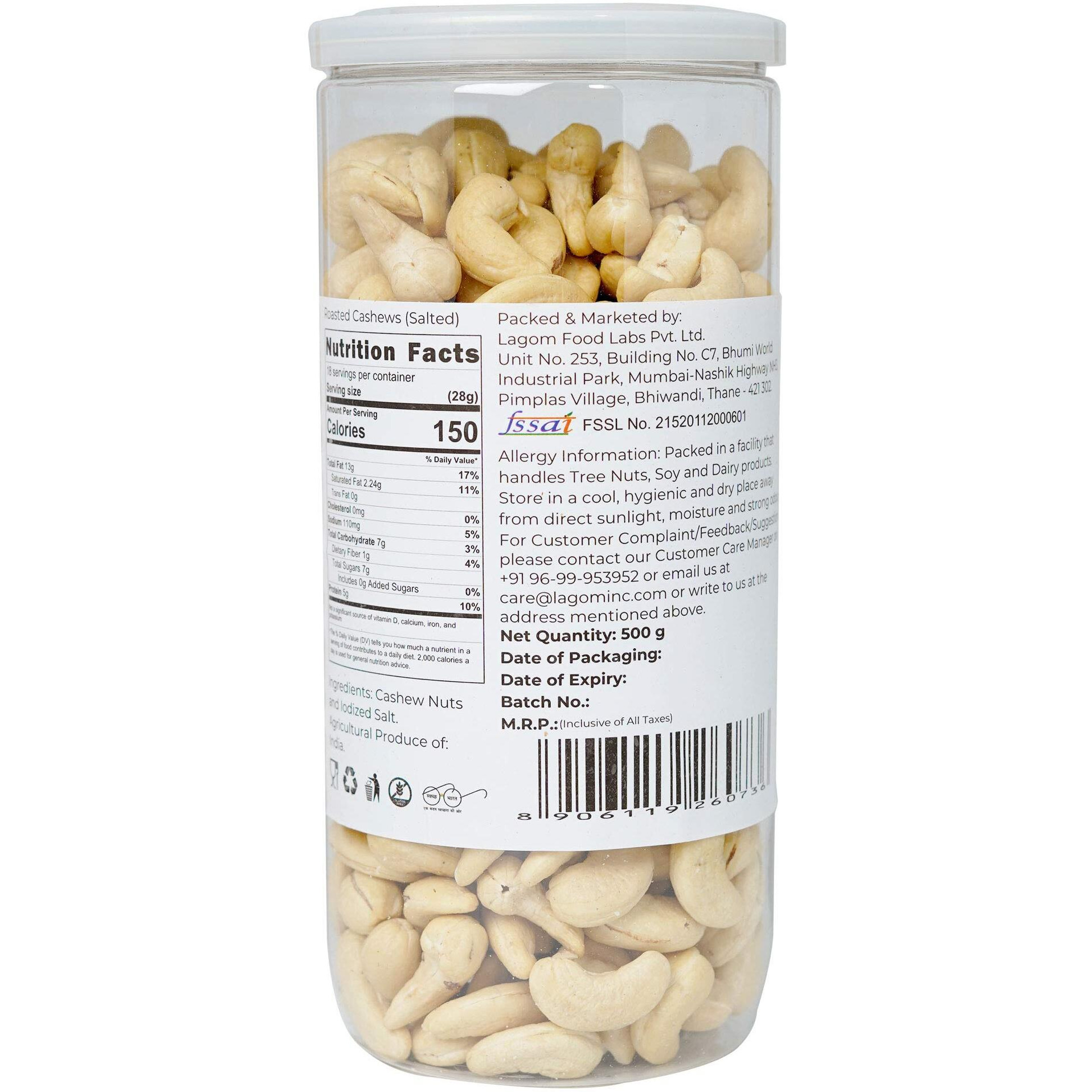 Lagom Gourmet Roasted Cashews 1 Kg,Lightly Salted,Dry Roasted,No Oil Used,Roasted To Perfection,No Preservatives,No Artificial Flavors,Gluten Free,Vegan,Non Gmo,Nuts Dry Fruits,Salted Cashew,Kaju