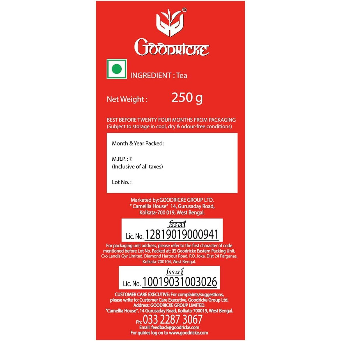 GOODRICKE Roasted Darjeeling Loose Leaves Tea - 250 Gm (Pack Of 3) |Natural Long Leaf | Flavoury Golden Orange Pekoe | Roasted Black Tea