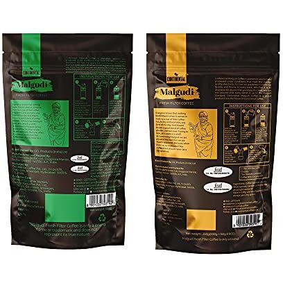 Continental Malgudi Filter Coffee Powder 500g Pouch Combo, Pack of 2 (80% Coffee - 20% Chicory and 60% Coffee - 40% Chicory), Bag