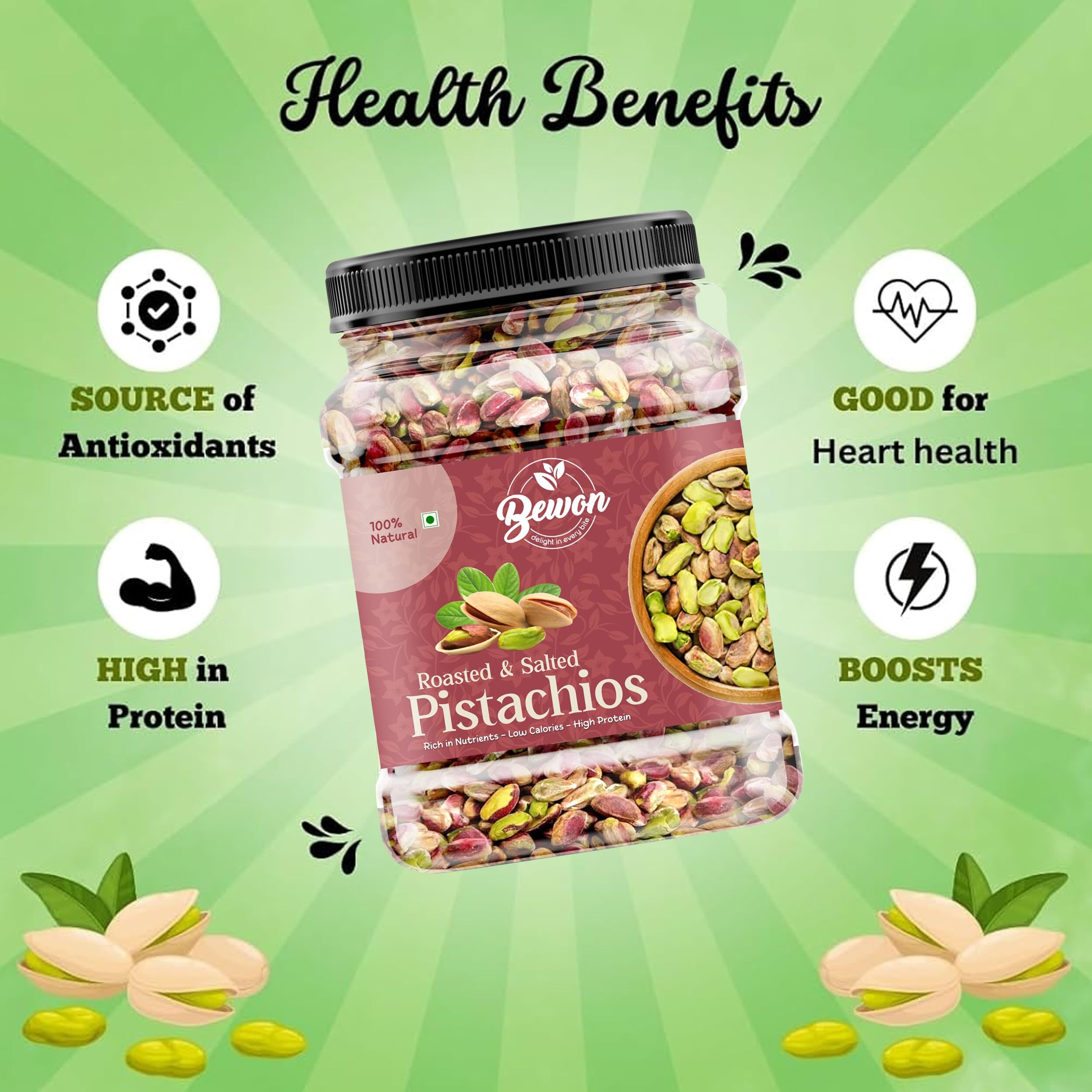 BEWON California Pistachios | Pistachios Kernels Without Shell, Sada Pista (1 kg)