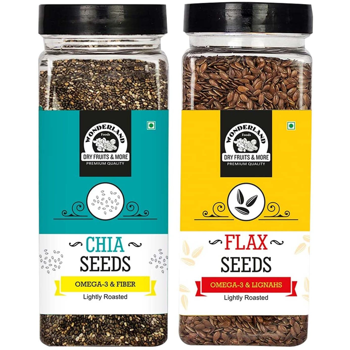 WONDERLAND FOODS Healthy & Roasted Chia & Flax Seeds 400g Jar Combo Pack (200g X 2)