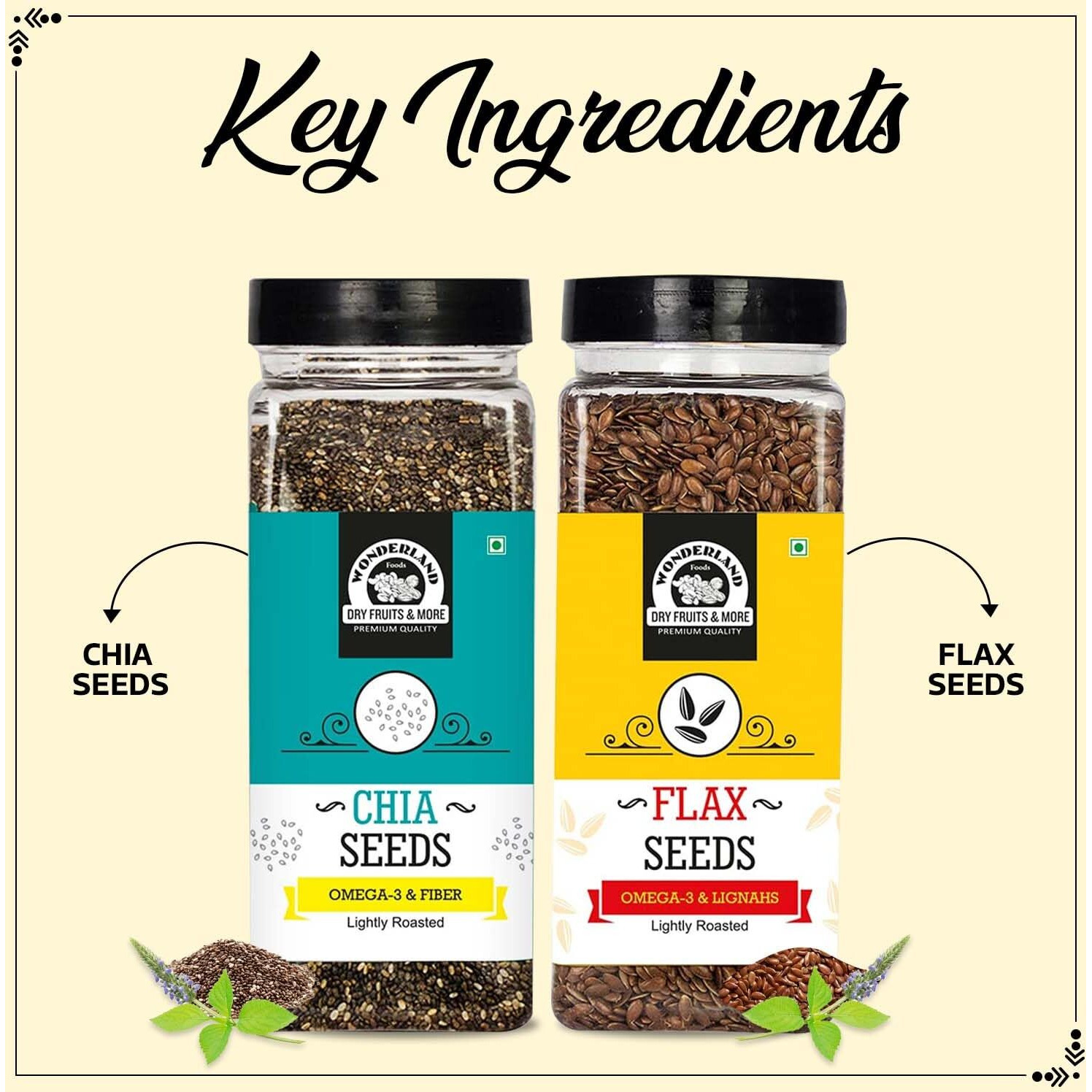 WONDERLAND FOODS Healthy & Roasted Chia & Flax Seeds 400g Jar Combo Pack (200g X 2)