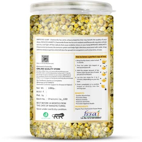 Online Quality Store Organic Chamomile Flower Tea - 100g | Caffeine Free Herbal Tea| Chamomile Tea| Boost Immunity| Detox Tea| Sleep Tea & Stress Relief | 100% Natural Chamomile Flower Tea Leaves