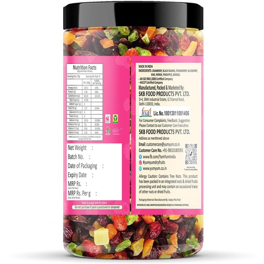 Yum Yum 8 in 1 Berry and Fruits Mix 400g Jar | Dried Berries | Healthy Snacks | Cranberry | Strawberry | Blueberry | Kiwi | Papaya | Pineapple | Mango | Black Raisins | Antioxidants | Ready to Eat