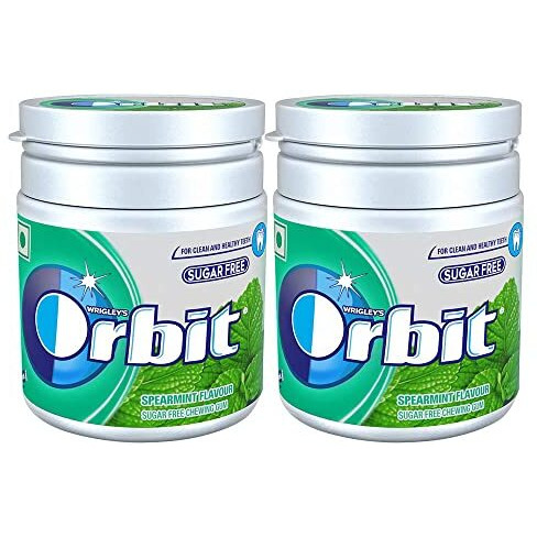 Orbit Spearmint Sugar-Free Chewing Gum | Chewing Gums for Clean and Healthy Teeth | Pocket-Friendly & Easy to Carry Pot Pack | 66g | Pack of 2