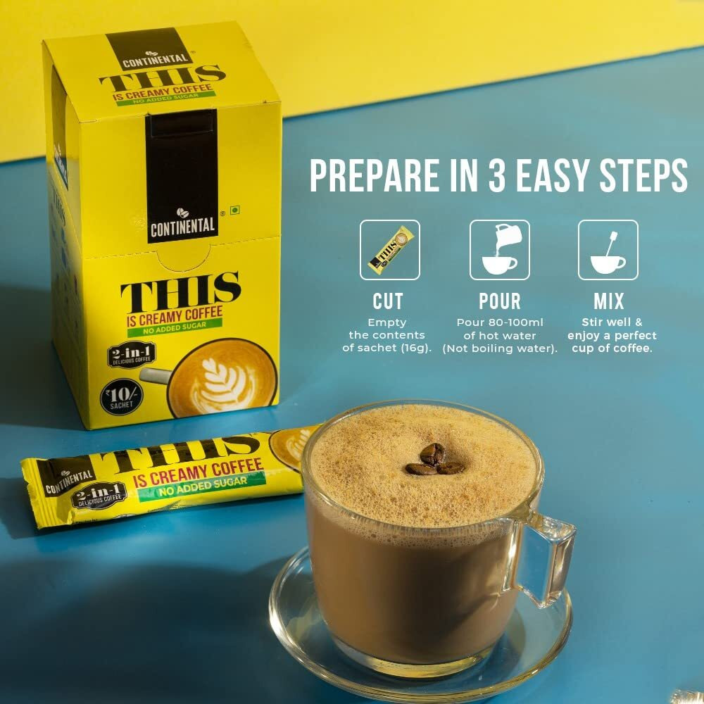 Continental This Creamy Coffee 180 Gram | 2In1 Instant Premix Coffee Powder | 40 Sachets | Just Add Hot Water - Cafe Like Coffee