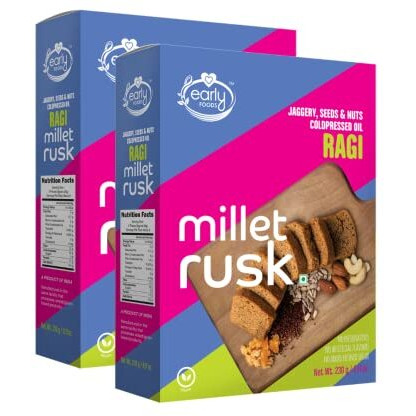 Early Foods - Pack of 2  Ragi Rusk | Millet Rusk Sugar Free | No Maida Rusk | Rusks for Kids | Millet Toast Rusk Biscuit 230g x 2