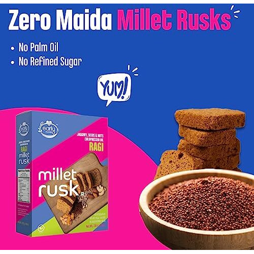 Early Foods - Pack of 2  Ragi Rusk | Millet Rusk Sugar Free | No Maida Rusk | Rusks for Kids | Millet Toast Rusk Biscuit 230g x 2