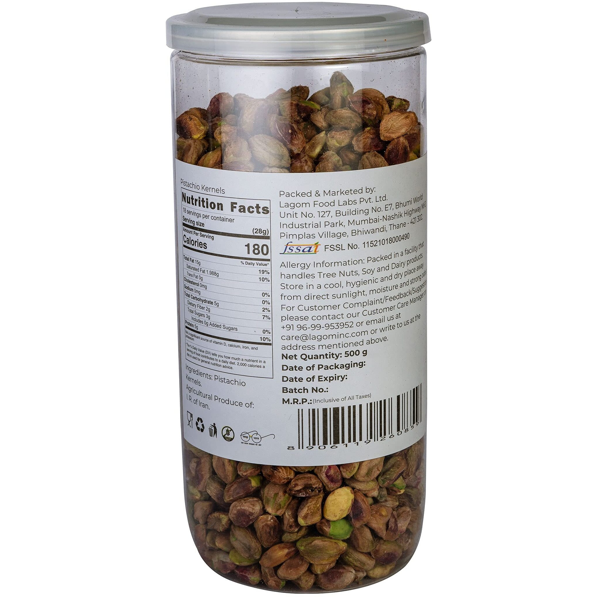 Lagom Gourmet Pistachio Kernels 500g | All Natural | No Preservatives | No Additives | Gluten Free | Vegan | Plant Based | Non GMO | Nuts | Dry Fruits | Pistachios | Pista Without Shell
