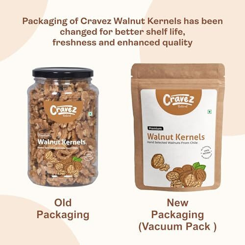 Cravez Walnut Kernels - 500g Dry Fruits | Walnut | Healthy Snacks | Nuts and Dry Fruits | Walnut Without Shell | Akhrot | Walnut Kernel | All Natural | No Preservatives | No Additives | Packed in Vaccum pouch for Freshness