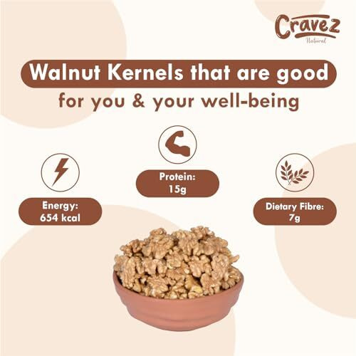 Cravez Walnut Kernels - 500g Dry Fruits | Walnut | Healthy Snacks | Nuts and Dry Fruits | Walnut Without Shell | Akhrot | Walnut Kernel | All Natural | No Preservatives | No Additives | Packed in Vaccum pouch for Freshness