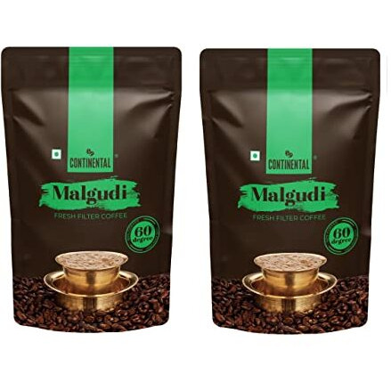 Continental Malgudi Filter Ground Coffee 500gm Pouch ( 60% Coffee - 40% Chicory ) Pack of 2, Bag