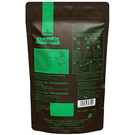 Continental Malgudi Filter Ground Coffee 500gm Pouch ( 60% Coffee - 40% Chicory ) Pack of 2, Bag