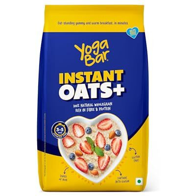Yogabar Instant Oats 1 Kg, Pack of 5 | Premium Oats, Ready to Cook, Gluten Free Oats with High Fibre, 100% Whole Grain, Non-GMO, 5Kg