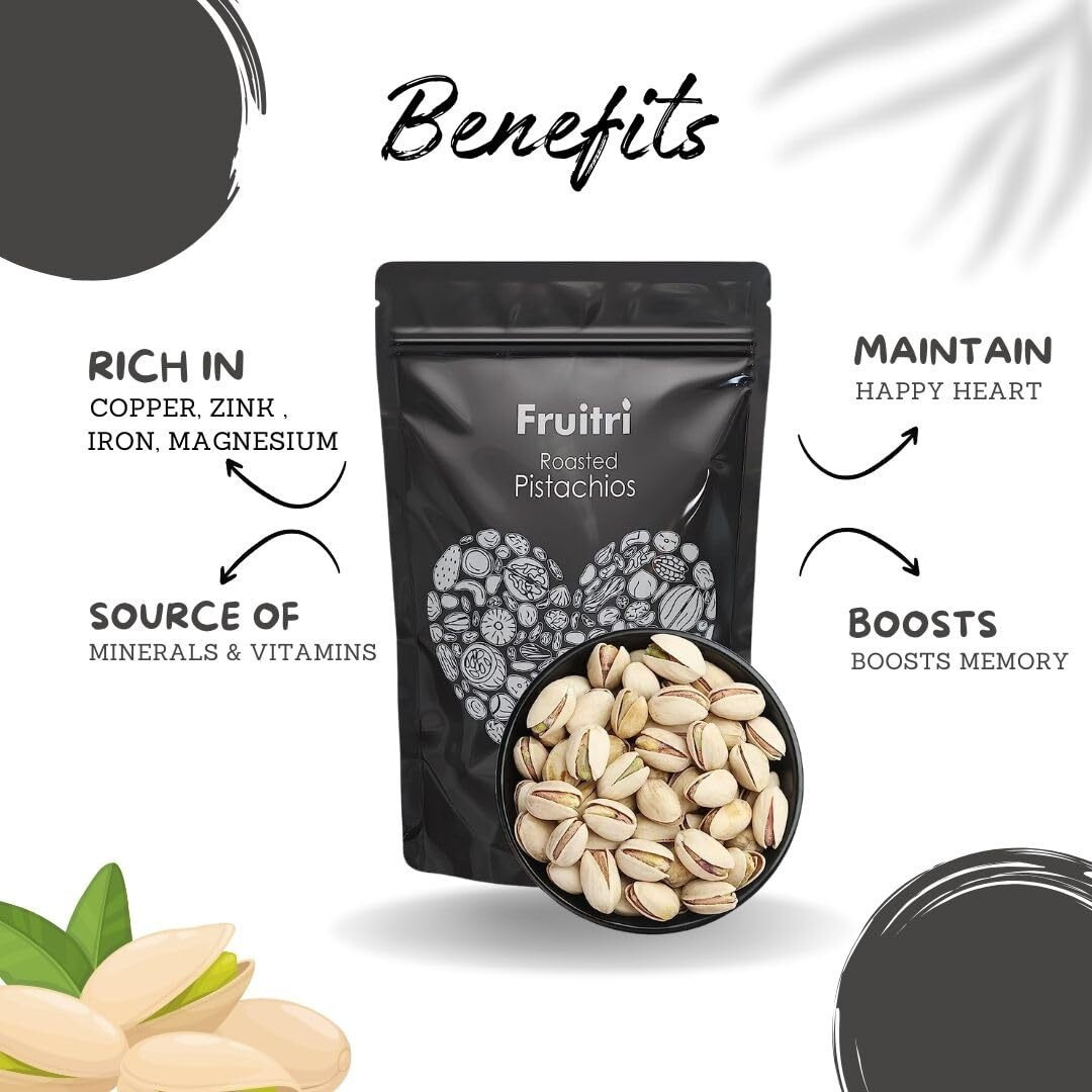 Fruitri Premium Organic Pistachios Nut, Roasted and lightly Salted, 100% Pure Natural Irani Pista, 500g