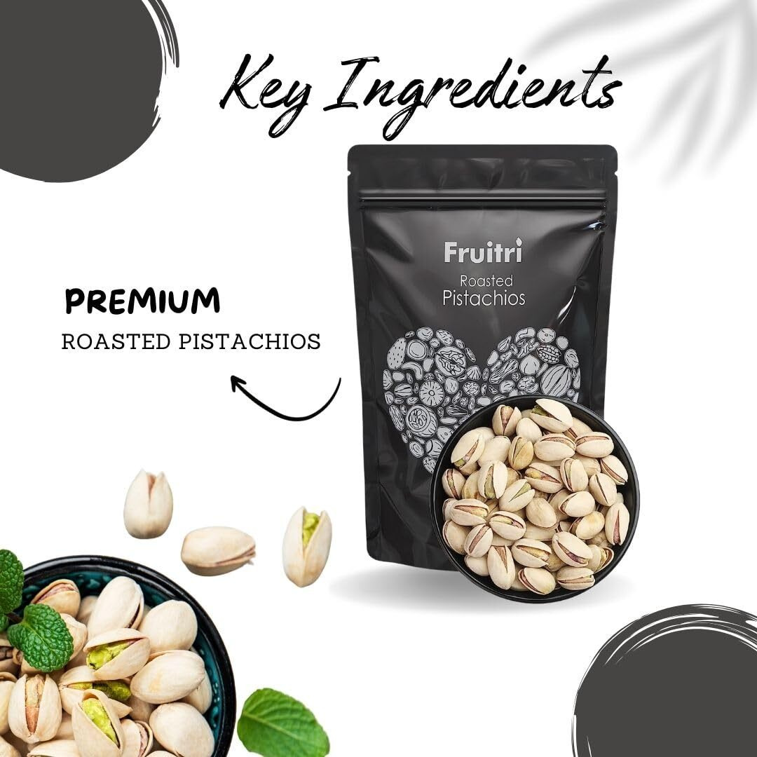 Fruitri Premium Organic Pistachios Nut, Roasted and lightly Salted, 100% Pure Natural Irani Pista, 500g