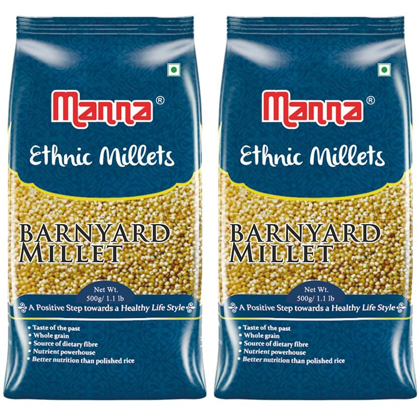 Manna Barnyard Millet (Unpolished) Natural Grains, 1kg (500g x 2 Packs) - (Khira/Swank/Kuthiraivally/Udalu/Kodisama/siridhanya) | Native Low GI Millet Rice | High Protein & 100% more fibre than rice
