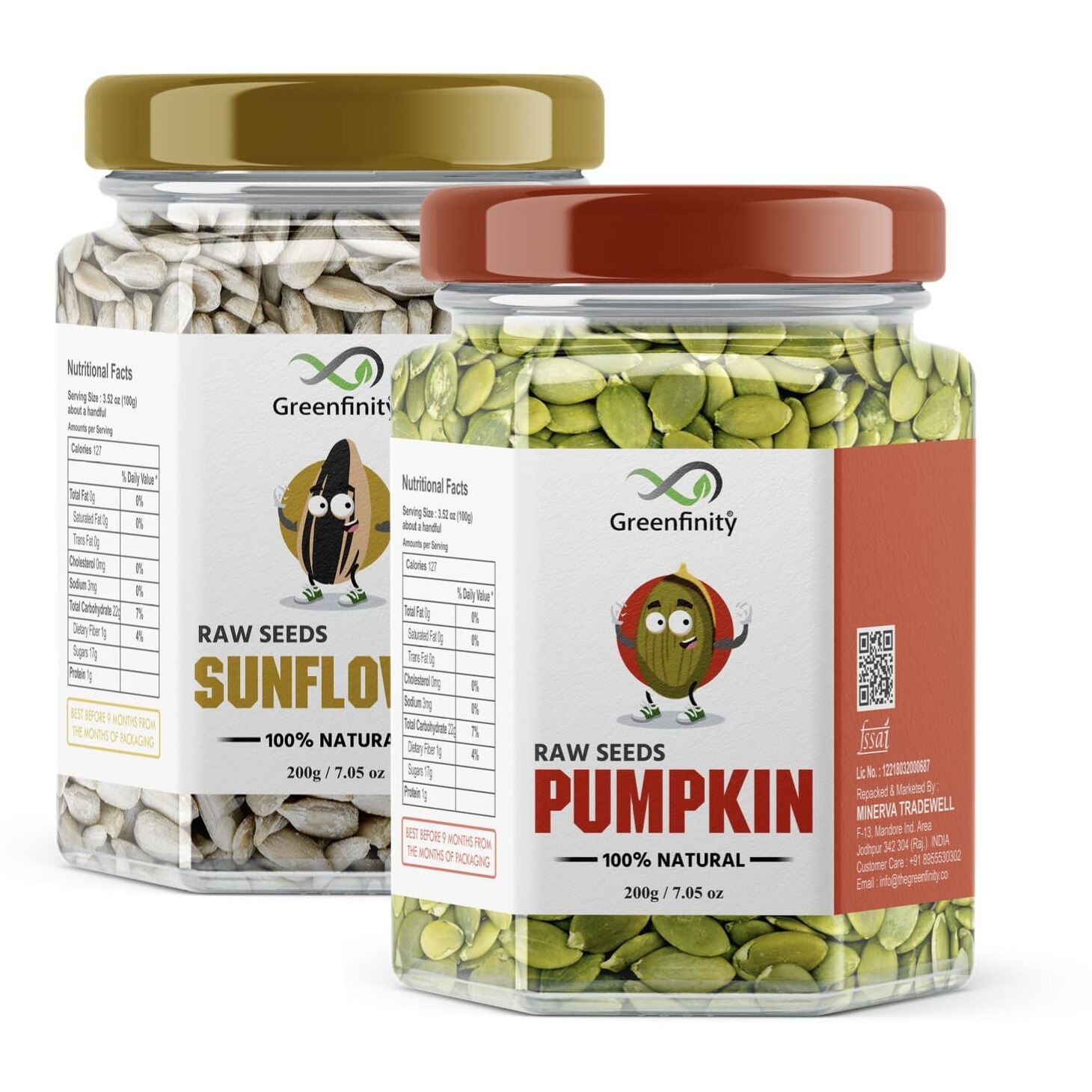 GreenFinity Best Raw Seeds Combo - 400g (Raw Pumpkin, Sunflower Seeds) Immunity Seeds | Pack of 2-200g.