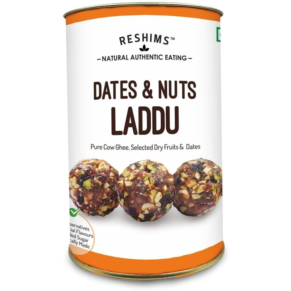 RESHIMS Natural Authentic Eating - Healthy Dry Fruits & Dates Laddu | Sugar-Free | Energy-Bar replacement | Contains Cow-Ghee | No Flavours added | No Preservatives | No Sugar added (240 Grams)