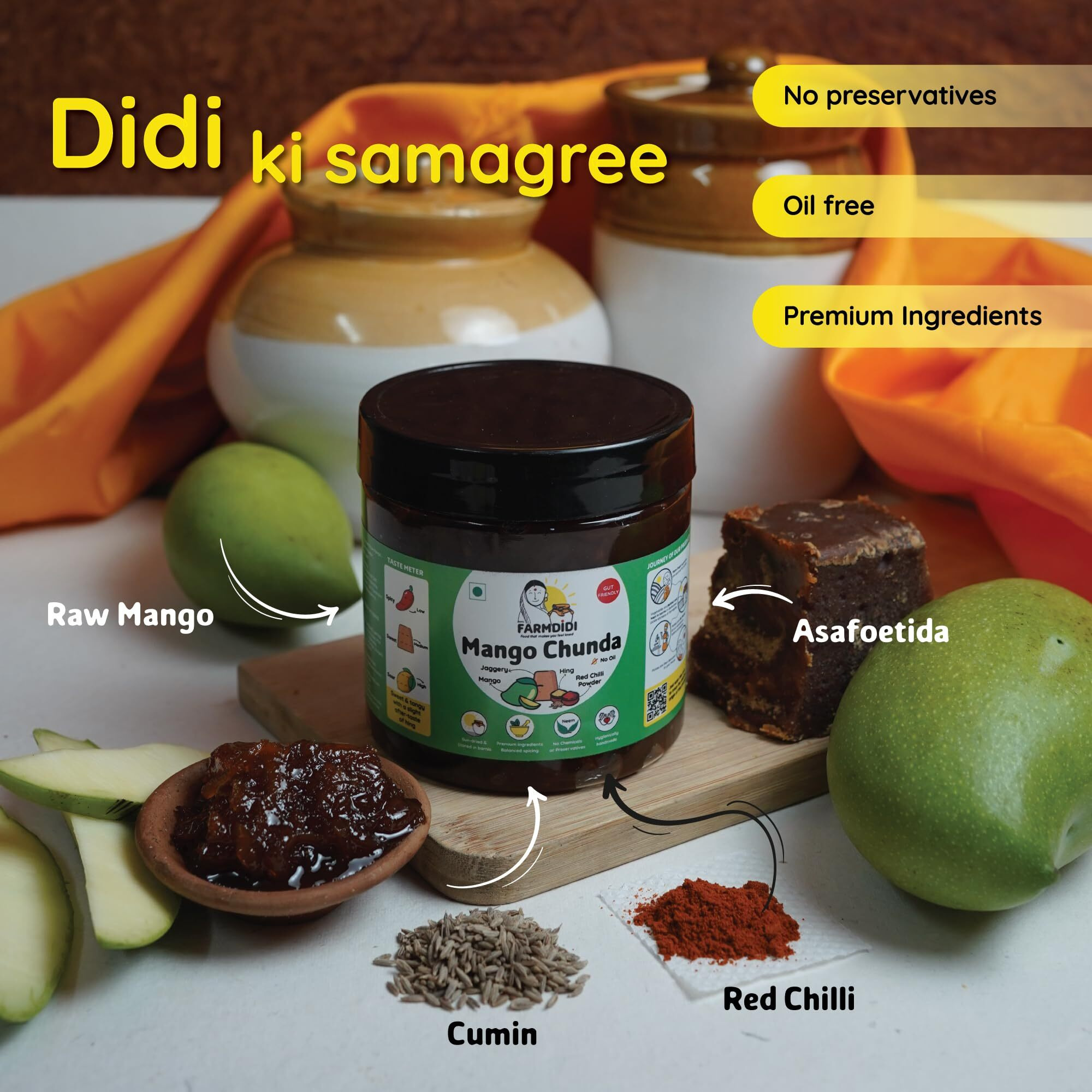 FarmDidi Mango Chunda pickle 325g | Mango Chundo | Oil free Aam ka meetha achar murabba | Grated Mango chutney | khatta meetha achaar | Preservative free pickle in fresh mango pickles homemade