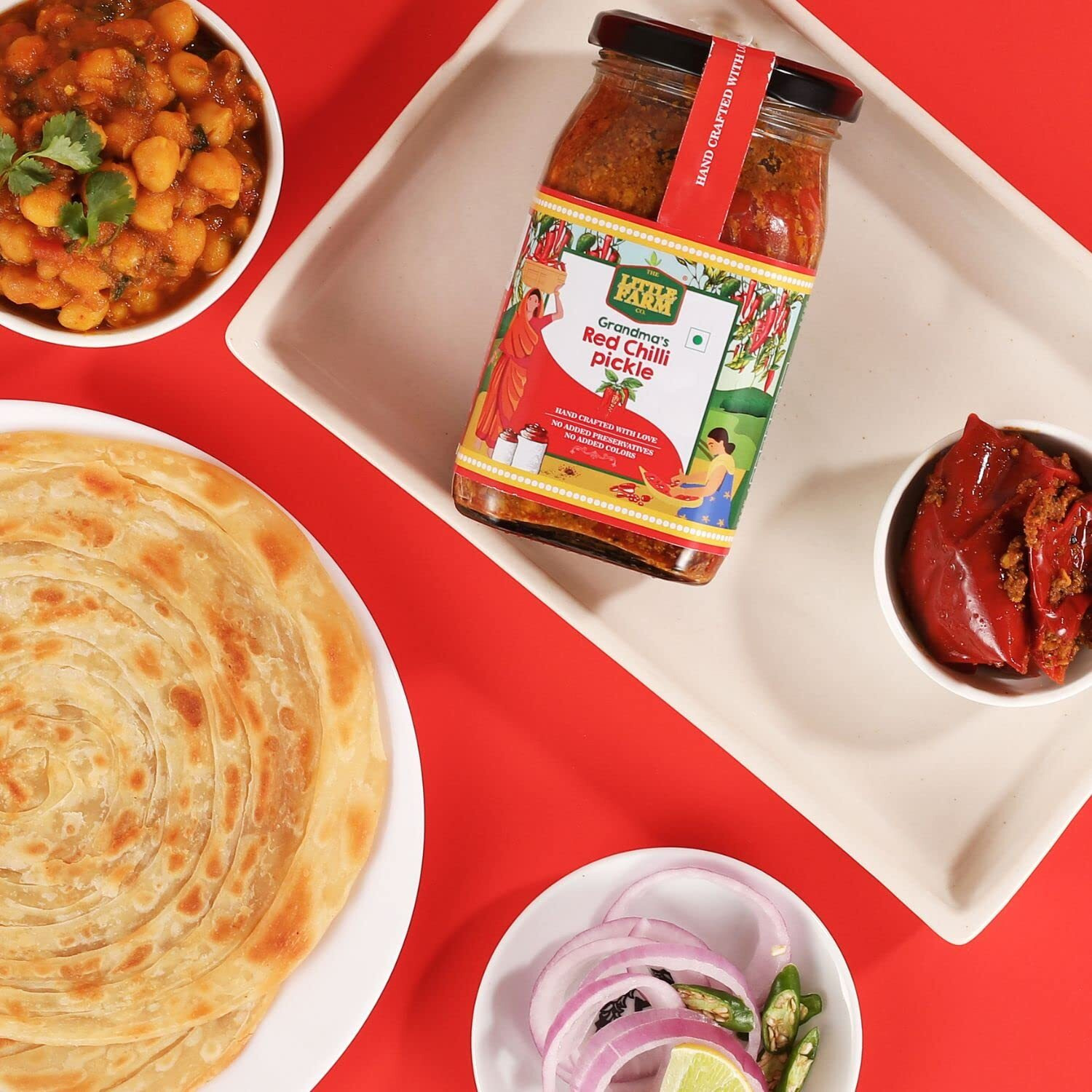 THE LITTLE FARM CO Banarasi Red Chilli Pickle - Lal Mirch ka Achar | Less Oil Mustard Base Homemade Stuffed Chilli Pickles | No Added Preservatives, No Artificial Flavours | Traditional Recipe, 400g