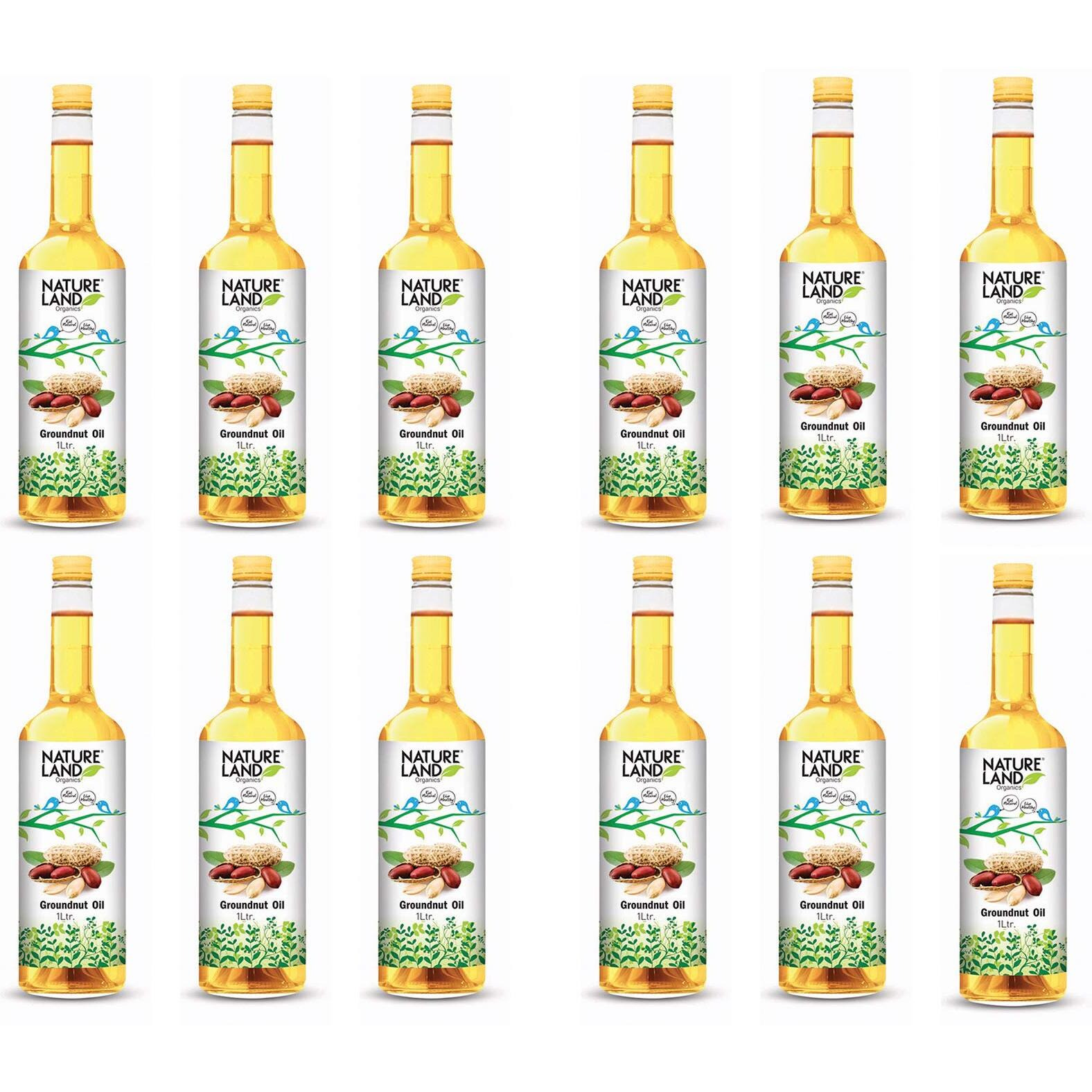 Natureland Organics Groundnut Oil/Peanut Oil 1ltr (Pack of 12) - Total 12 Ltr. Cold Pressed