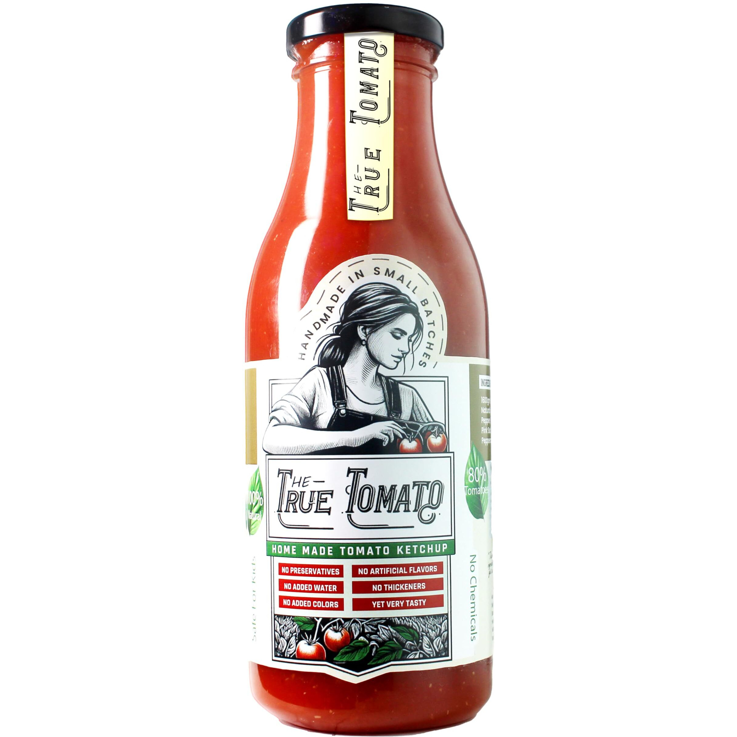 The True Tomato Ketchup 220 Gram | Homemade And Made To Order | 100% Natural | 80% Fresh Tomatoes |No Chemicals,No Added Colors,No Cornstarch, No Oils, No Preservatives,No Thickeners