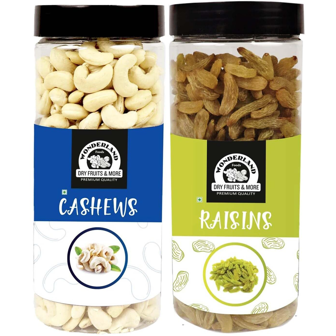 WONDERLAND FOODS (DEVICE) Premium Dry Fruits Combo Pack Of (500G Cashew + 500G Raisin, 1Kg In Jar)