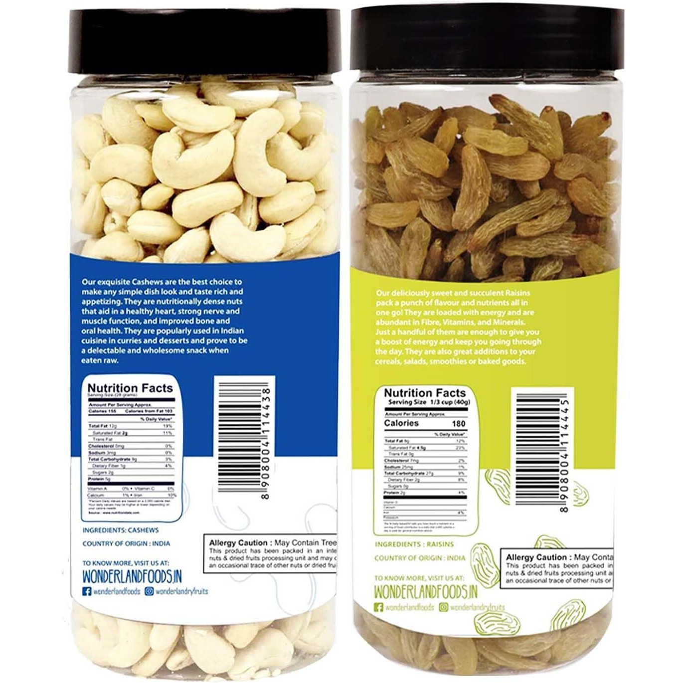 WONDERLAND FOODS (DEVICE) Premium Dry Fruits Combo Pack Of (500G Cashew + 500G Raisin, 1Kg In Jar)